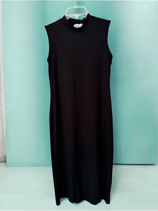 Thyme & Honey Dresses & Skirts - Thyme & Honey Black Mock Neck Mdi Stretch Knit Sheath Dress, Sleeveless, Sz S